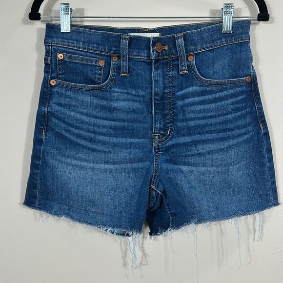 Madewell Pants - Madewell High Rise Blue Jeans Denim Raw Hem Stretch Shorts Women Size 26